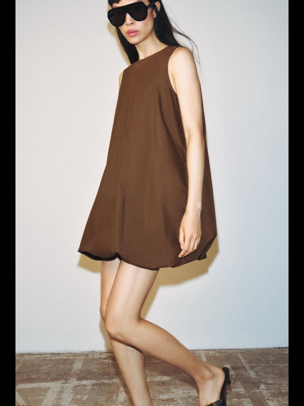 Zara Brown Balloon Sleeveless Mini Dress